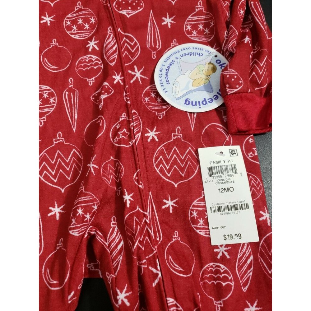 Family Pajamas Baby Ornament Print Footed Pajamas Red Size 12 Mo - Picture 4 of 7